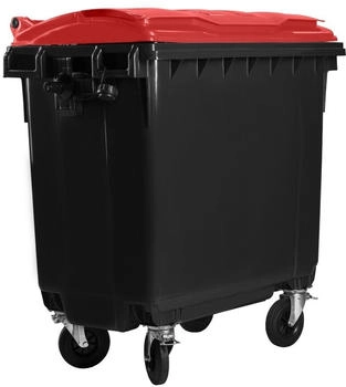 Hardwex Müllcontainer 770 l Schwarz mit rotem Flachdeckel