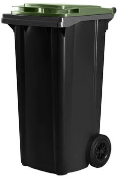 Hardwex Schwarze Mülltonne 120 l mit grünem Deckel