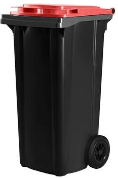 Hardwex Schwarze Mülltonne 120 l mit rotem Deckel