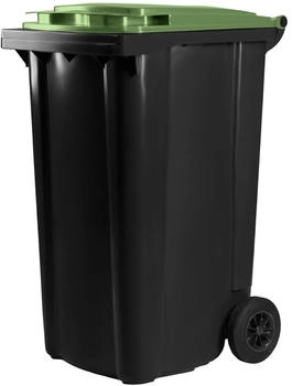 Hardwex Schwarze Mülltonne 240 l mit grünem Deckel