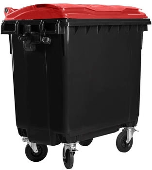 Hardwex Müllcontainer 660 l Schwarz mit rotem Flachdeckel