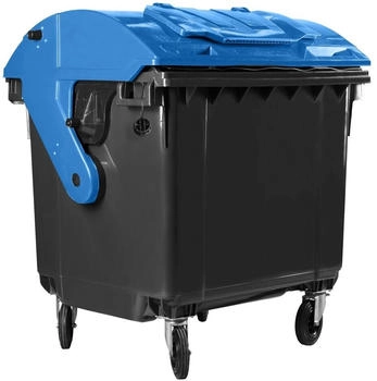 Hardwex Müllcontainer 1100 l Schwarz mit blauem Runddeckel Deckel im Deckel