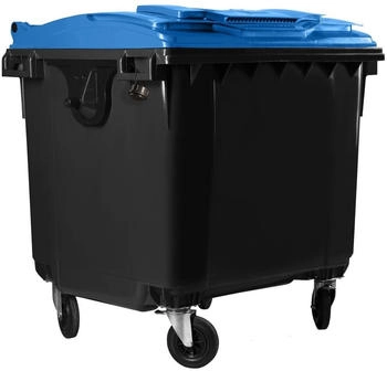 Hardwex Müllcontainer 1100 l Schwarz mit blauem Flachdeckel Deckel im Deckel