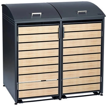Zelsius Mülltonnenbox Mülltonnenkasten mit abgerundetem Deckel für zwei 120 - 240 Liter (Set 1 Doppelbox) Einfach auf- und abzubauen