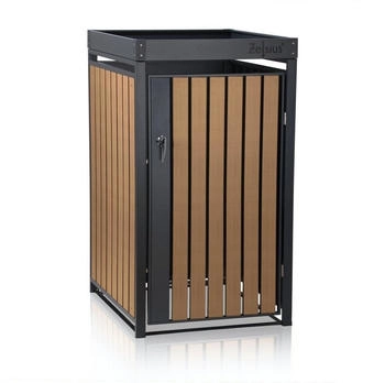 Zelsius M&uuml;lltonnenbox mit Pflanzdach f&uuml;r 120 - 240 L M&uuml;lltonnen RAL 7016 T&uuml;r Holzoptik