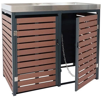 MCW M&uuml;lltonnenbox -K14-MT Materialdicke Stahl: 0,8mm Pflanzkasten mit Wasserablaufl&ouml;chern Walnuss-Holzoptik braun