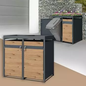 ML-Design Mülltonnenbox Mülltonnecontainer mit Pflanzdach für Regenschutz Abschließbar Mülltonnencontainer mit Klappdeckel / Tür für 2 Tonne à 240 ltr.
