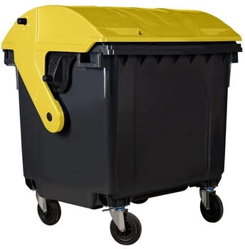 Hardwex Müllcontainer 1100 l Schwarz mit gelbem Runddeckel