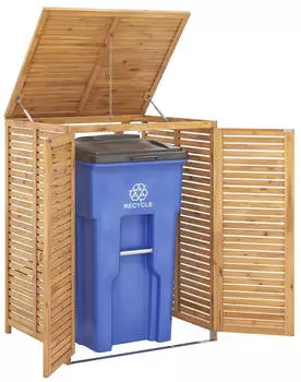 Costway M&uuml;lltonnenhaus Holz 120L mit T&uuml;r & Deckel, wetterfest (SF6467ZM)