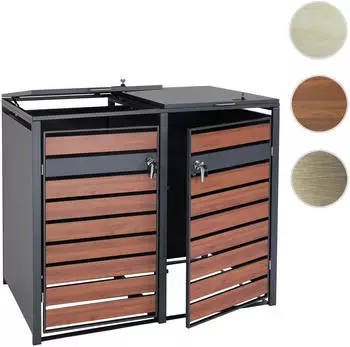 Mendler HWC-J81 M&uuml;lltonnenbox 2er erweiterbar Metall Kirsche-Holzoptik dunkelbraun (HWC-J81)