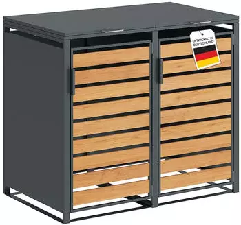 Steelsøn Kestra Mülltonnenbox 2er bis 120L Stahl Holzoptik/Stahl
