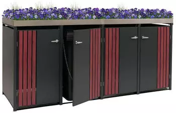 MCW M&uuml;lltonnenbox O67 mit Pflanzkasten, Metall, Holzoptik Anthrazit, 4er 125x260x84cm (MCW-O67)