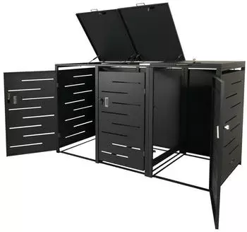 Proregal 3er- HxBxT 116,5x197x80cm erweiterbar Anthrazit M&uuml;lltonnenabdeckung schwarz Metall RMV141-11