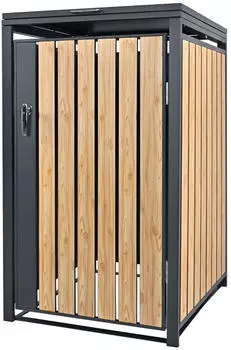 ML-Design M&uuml;lltonnenbox f&uuml;r 1 Tonne 240L, Stahl, Anthrazit-L&auml;rchenoptik, 68x80x116,3cm