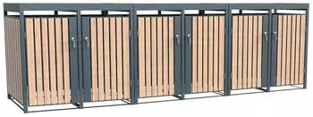 Westmann Planta M&uuml;lltonnenbox Metall 6x240L Anthrazit Holzoptik mit Pflanzdach (HHWTC-6-6)