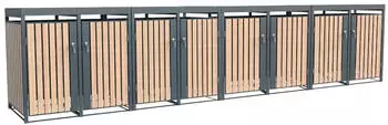 Westmann Planta M&uuml;lltonnenbox Metall 8x240L Anthrazit Holzoptik mit Pflanzdach (HHWTC-6-8)