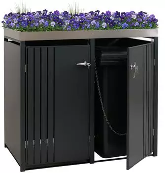 MCW M&uuml;lltonnenbox MCW-O67 f&uuml;r 2 Tonnen mit Pflanzkasten, Metall, 125x132x84cm, anthrazit (MCW-O67)
