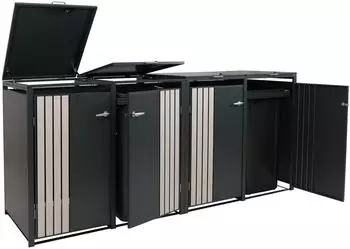 MCW M&uuml;lltonnenverkleidung O67 4er Metall Anthrazit Holzoptik Hell 122x264x84cm (MCW-O67)