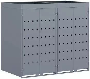 vidaXL M&uuml;lltonnenbox mit Pflanzdach f&uuml;r 2 Beh&auml;lter, pulverbeschichteter Stahl, Hellgrau (3394748)