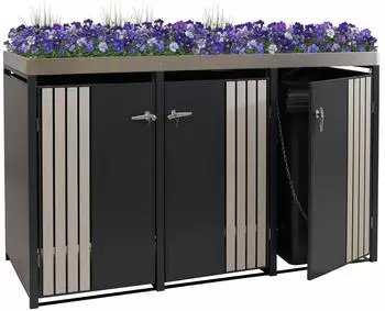 MCW M&uuml;lltonnenverkleidung O67 3er Metall Holzoptik hell anthrazit 125x196x84cm (MCW-O67)