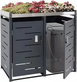 Mendler HWC-H40b 2er-M&uuml;lltonnenbox mit Pflanzkasten, Edelstahl-Metall, 110x115x62cm, erweiterbar (HWC-H40b)