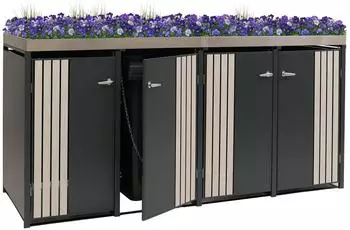 MCW M&uuml;lltonnenbox O67 mit Pflanzkasten, Metall, Holzoptik hell, 4er 125x260x84cm (MCW-O67)