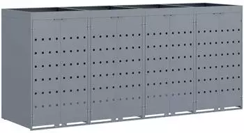 vidaXL M&uuml;lltonnenbox mit Pflanzdach f&uuml;r 4 Beh&auml;lter, pulverbeschichteter Stahl, hellgrau, 272x77,5x121,5cm (3394750)