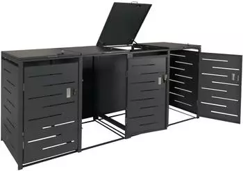 Proregal 4er- HxBxT 116,5x263x80cm erweiterbar Anthrazit M&uuml;lltonnenabdeckung schwarz Metall RMV141-13