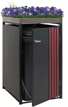 MCW M&uuml;lltonnenverkleidung O67 mit Pflanzkasten, Metall, Anthrazit Holzoptik, 125x68x84cm (MCW-O67)