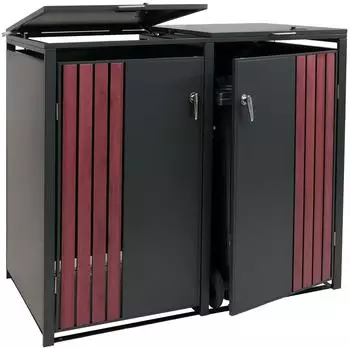 MCW O67 2er-M&uuml;lltonnenverkleidung mit Deckel, Metall, anthrazit Holzoptik, 122x132x84cm (MCW-O67)
