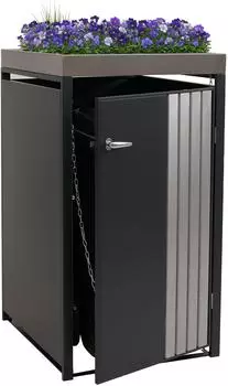 Mendler HWC-O67 M&uuml;lltonnenbox mit Pflanzkasten, Metall, anthrazit, 125x68x84cm (122365)