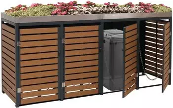 MCW M&uuml;lltonnenverkleidung K14 4er WPC Edelstahl Pflanzkasten Teak-Optik 265x124x84cm (MCW-K14)