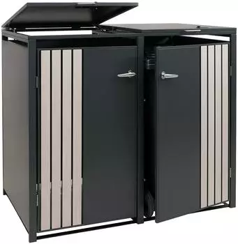 MCW M&uuml;lltonnenverkleidung O67 2er Metall Anthrazit Holzoptik hell 122x132x84cm (MCW-O67)