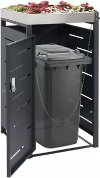 Mendler HWC-H40 Metall 1 M&uuml;lltonne bis 120L abschlie&szlig;bar mit Pflanzdach (99042)