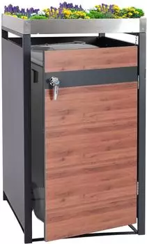 Mendler HWC-J82 Metall 1 Mülltonne bis 240L abschließbar it Pflanzdach (101340)