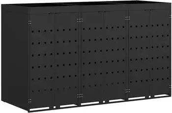 vidaXL M&uuml;lltonnenbox mit Pflanzdach f&uuml;r 3 Beh&auml;lter, pulverbeschichteter Stahl, schwarz (3394739)