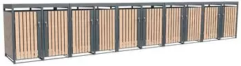 Westmann Planta M&uuml;lltonnenbox 10x240L Metall Anthrazit Holzoptik mit Pflanzdach (HHWTC-6-10)