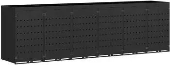 vidaXL M&uuml;lltonnenbox f&uuml;r 6 Beh&auml;lter mit Pflanzdach, pulverbeschichteter Stahl, Schwarz 408x77,5x121,5cm (3394742)