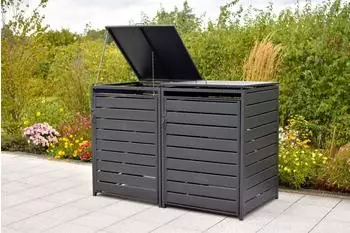 Merxx M&uuml;lltonnenbox Set Basis + Anbau 2x240L Aluminium/Stahl (MX)