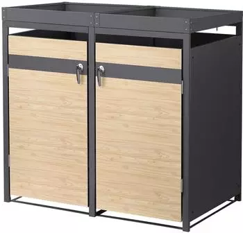 ML-Design Mülltonnenbox für 2 Tonnen mit Pflanzdach, Stahl, Anthrazit/Lärchenoptik (490013540)