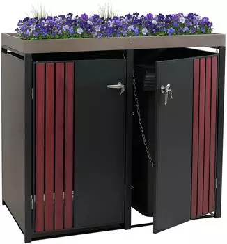 MCW M&uuml;lltonnenverkleidung O67 2er mit Pflanzkasten Metall Anthrazit Holzoptik 125x132x84cm (MCW-O67)