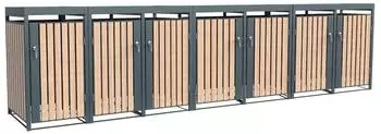 Westmann Planta M&uuml;lltonnenbox Metall 7x240L Anthrazit Holzoptik mit Pflanzdach (HHWTC-6-7)