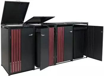 MCW M&uuml;lltonnenverkleidung O67 4er Metall Anthrazit Holzoptik 122x264x84cm (MCW-O67)