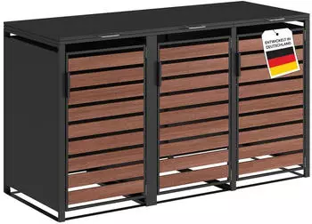 Steelsøn Kestra Mülltonnenbox 3er bis 240L Graphitschwarz/Nußbaum-Holz