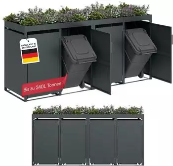 Steelsøn Thoria Mülltonnenbox 4er bis 240L mit Pflanzendach Anthrazit