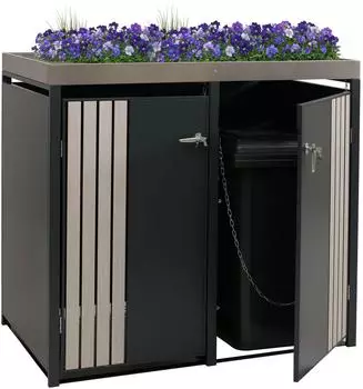 MCW M&uuml;lltonnenverkleidung O67 2er mit Pflanzkasten, Metall, Anthrazit/Holzoptik hell, 125x132x84cm (MCW-O67)
