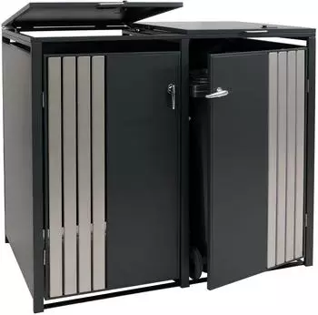 MCW M&uuml;lltonnenbox O67 f&uuml;r 2 Tonnen, Metall, Anthrazit/Edelstahl, 132x122x84cm (MCW-O67)