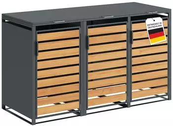 Steelsøn Kestra Mülltonnenbox 3er bis 120L Stahl Holzoptik/Stahl