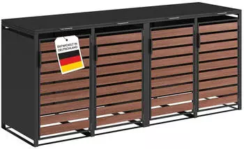 Steelsøn Kestra Mülltonnenbox 4er bis 240L Graphitschwarz/Nußbaum-Holz