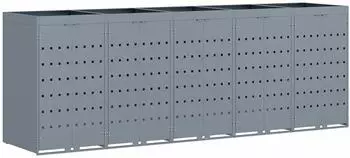vidaXL M&uuml;lltonnenbox mit Pflanzdach, 5 Beh&auml;lter, hellgrau, 340x77,5x121,5cm (3394751)